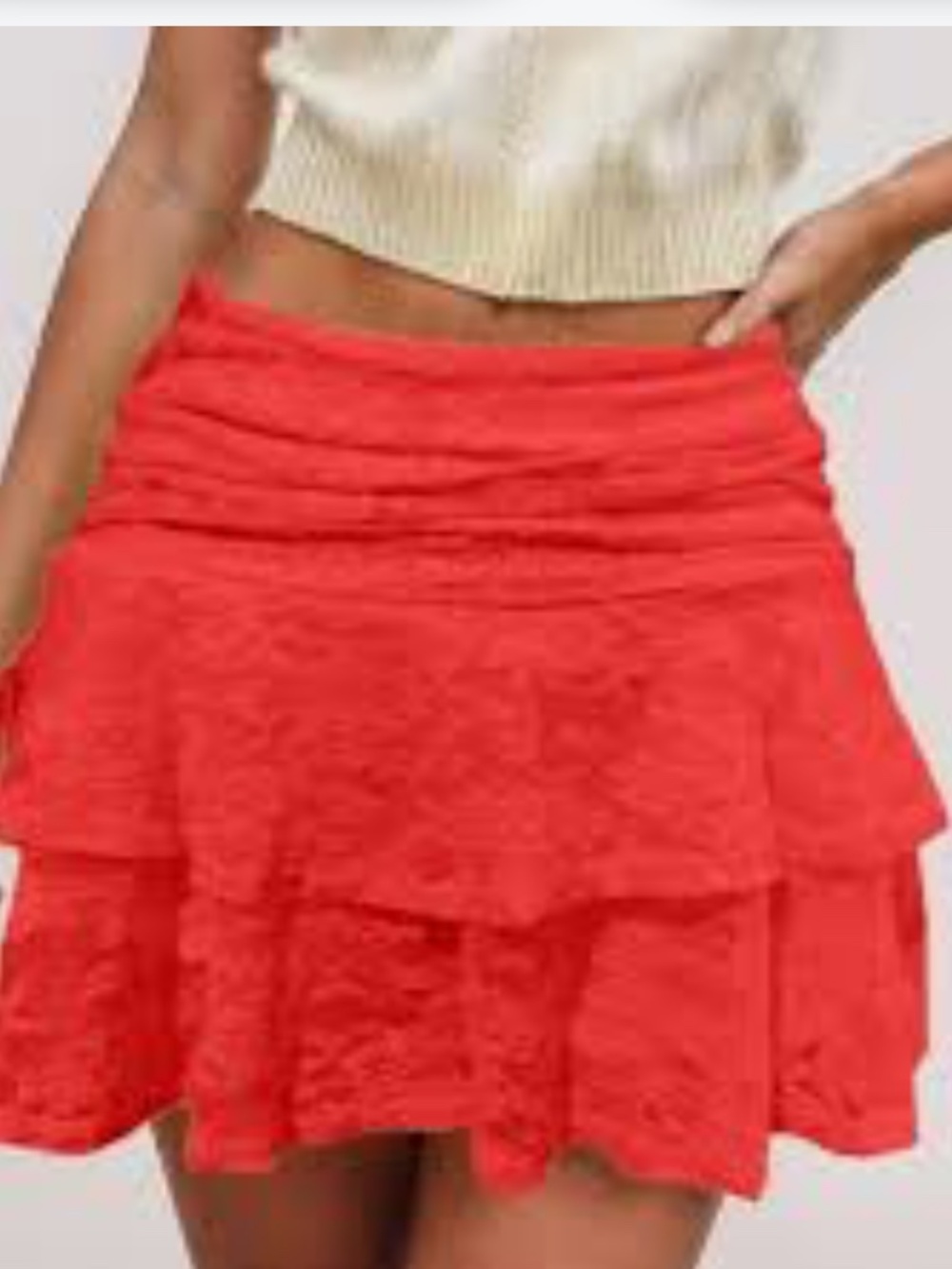 Redish-Orange Layered Ruffled Lace Skirt with Shorts Underneath